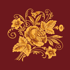 Floral pattern painting flowers on burgundy background