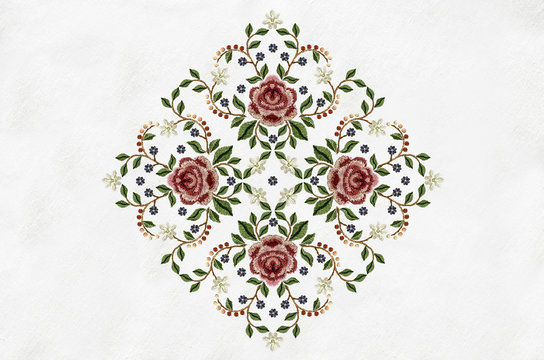 Pattern of bouquets with flowers for embroidery on napkin
