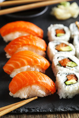 Fresh sushi and rolls
