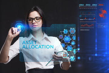 The concept of business, technology, the Internet and the network. A young entrepreneur working on a virtual screen of the future and sees the inscription: Asset allocation