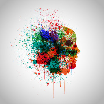Colorful face made by spilled paint, vector illustration