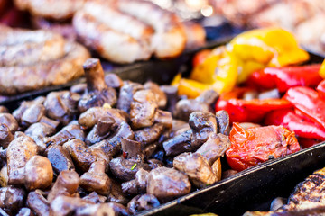 Freshly cooked grilled vegetables, tomatoes, mushrooms, eggplant, pepper ...