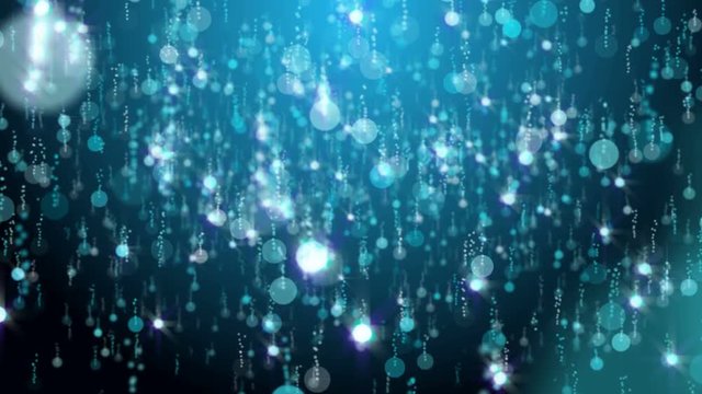Blue glitter particles rain animation on dark background.