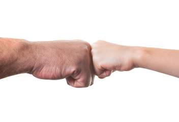 old man and kid holding hands together