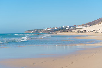 Fototapeta na wymiar Sandy beaches in the Canaries Islands Morro Jable, Fuerteventura, Canary Islands, Spain