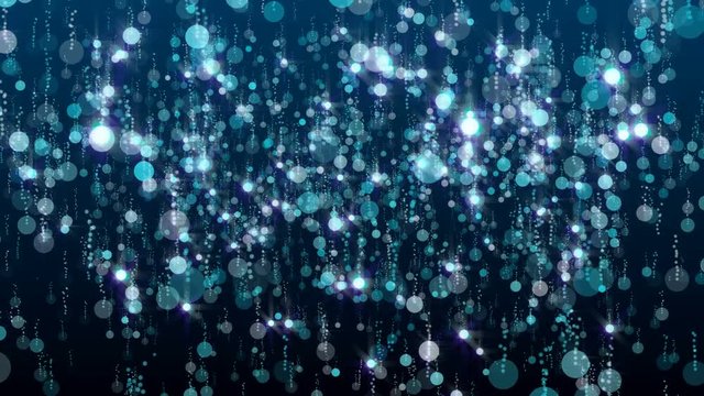 Blue glitter particles rain animation on dark background.