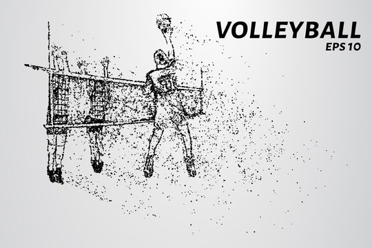 Volleyball players hit the ball. Volleyball of the particles