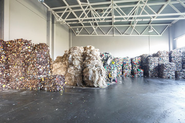 Plastic pressed bales at the modern waste hazardous processing plant. Separate garbage collection....