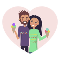 Couple in Love with Ice-cream Vector Illustration