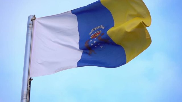 High quality video of Canary Islands flag flowing in Wind in real 1080p slow motion 120fps