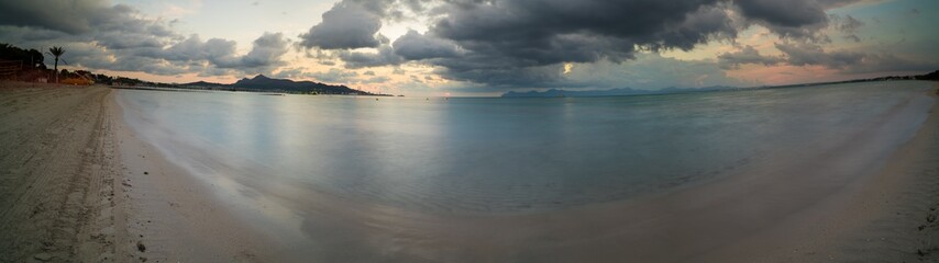 Panorama night sea, Night coastline view