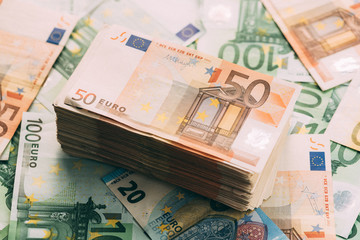 Euro cash stack closeup. Financial currency concept