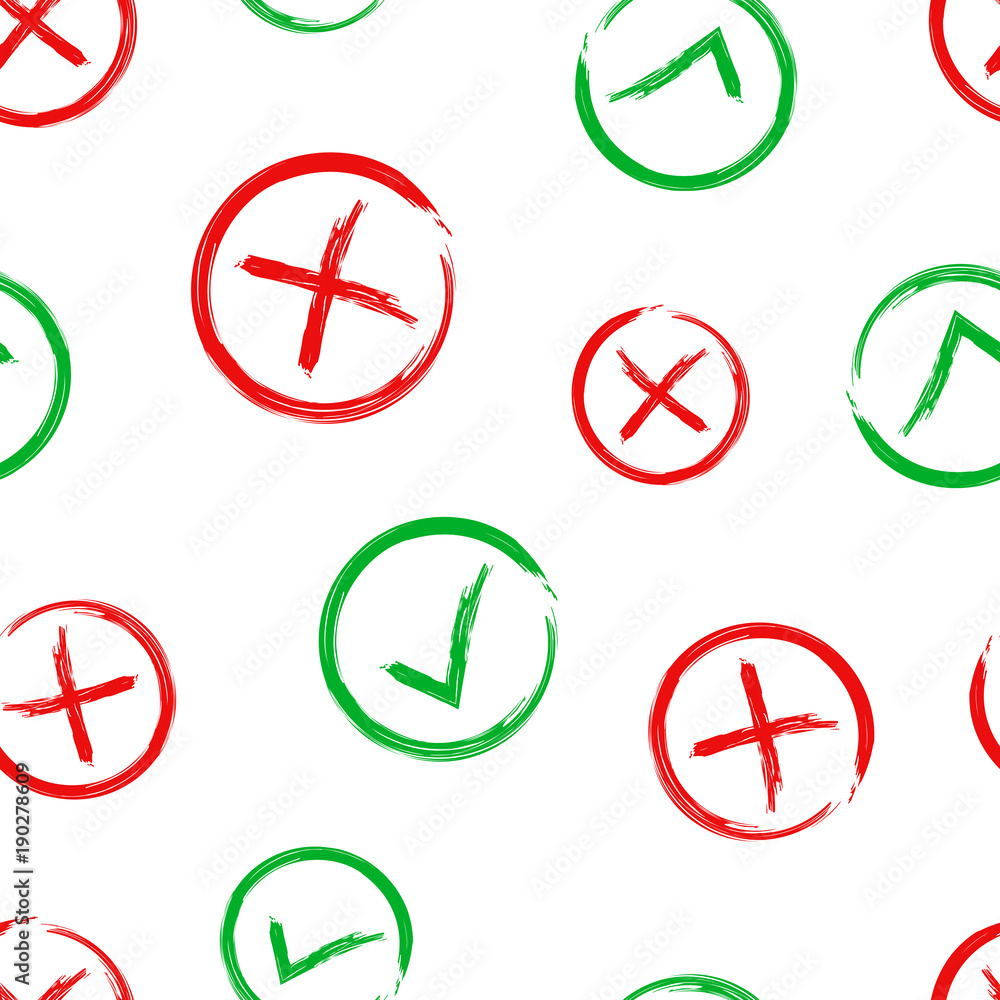 Poster check marks tick and cross seamless pattern background. business concept vector illustration. yes an