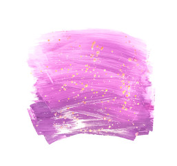 Vector violet and gold dots paint smear stroke. Abstract gold dots on violet acrylic art illustration. Gold Texture Paint Stain Illustration. Hand drawn brush strokes vector elements. Acrilyc strokes.
