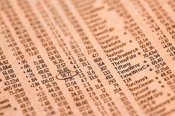 Newspaper illustration with a schedule of the cost of financial shares