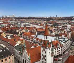 Naklejka na ściany i meble Top view of the red roofs of Munich, Bavaria, Germany