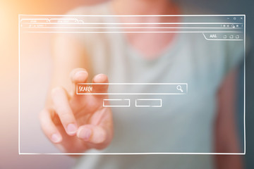 Businesswoman holding and touching a website page sketch