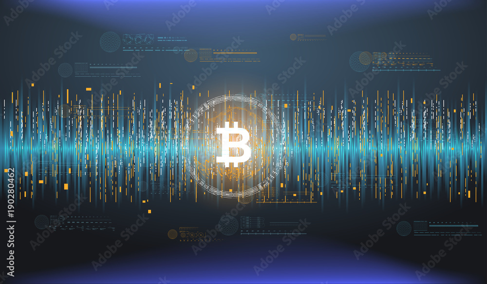 Poster abstract financial chart with line graph. cryptocurrency technology. bitcoin with futuristic hud ele
