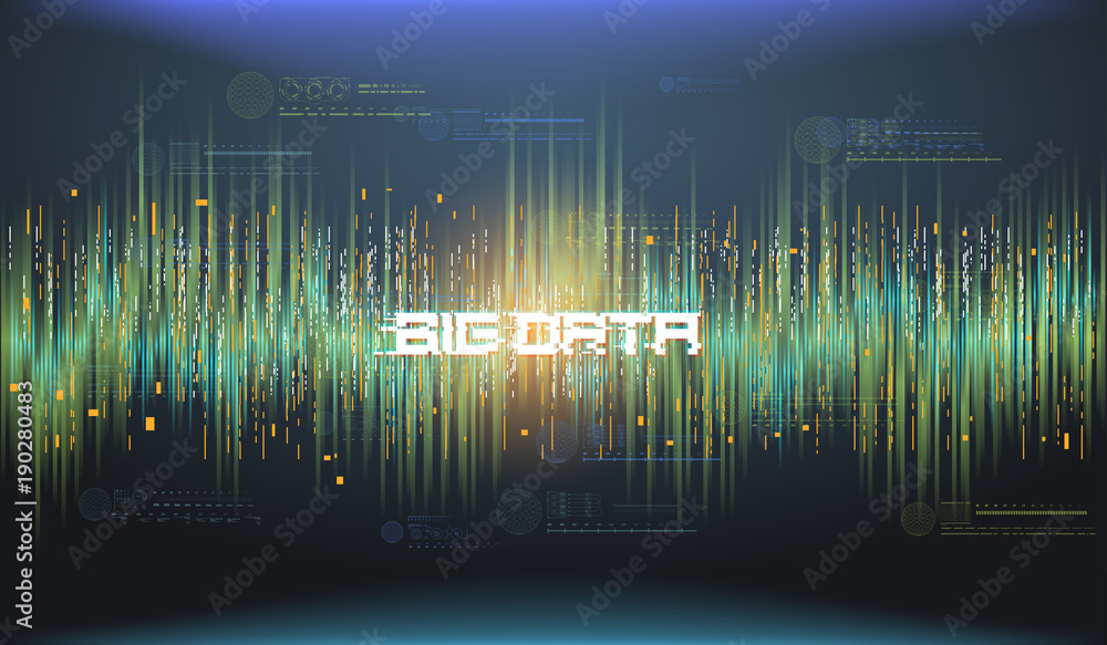 Poster big data abstract visualization. futuristic aesthetic design. big data background with hud elements.