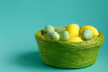 Colorful easter eggs in a nest