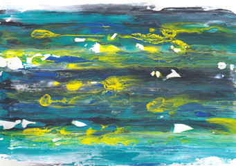 Abstract smears of blue and yellow