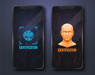 Concept of face scanning. Biometric id with Futuristic HUD Interface. Scanning Technology Concept Illustration. Identification System.