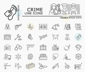 Crime line icons with minimal nodes and editable stroke width and style