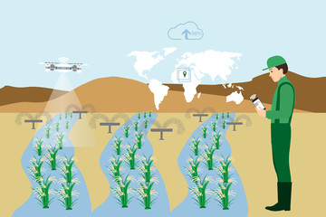 Internet of things in agriculture. Smart farm with wireless control. Vector illustration.