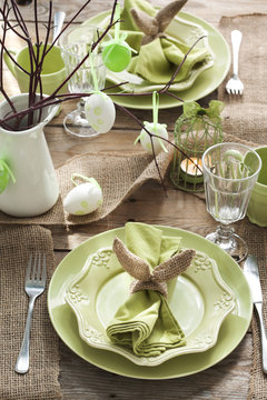 Easter table setting. Holiday Decorations.