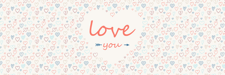 Valentine's Day - concept of banner with hearts and wishes. Vector.