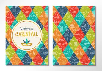 Welcome to Carnival Party - concept of two sided card in retro style. Vector.