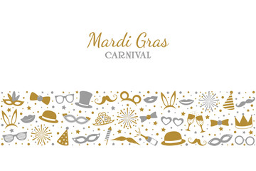Concept of invitation with masks for Mardi Gras Carnival. Vector.