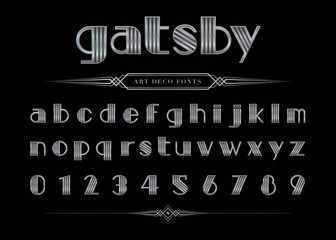  Vector of Gatsby font and alphabet, Silver Letter set.