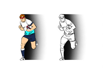 Sport athlete man with ball in his hand isolated. Vector illustration.