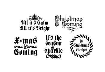 Christmas and New Year logo collection with decorate text and patterns.