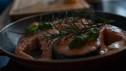 raw salmon with rosemary and lemon for lunch