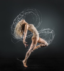 Fototapeta na wymiar One person, gymnastic, dancer, woman in dynamic beautiful action