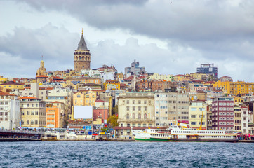 Panoramic view of Galata tower in Istanbul, Turkey