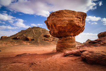 Rock called mushroom in stone desert, Israel