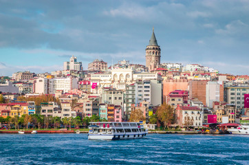 Panoramic view of Galata tower in Istanbul, Turkey