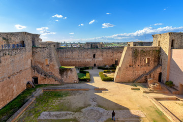 View of Guzman castle patio and walls, in Niebla, Huelva, Spain.