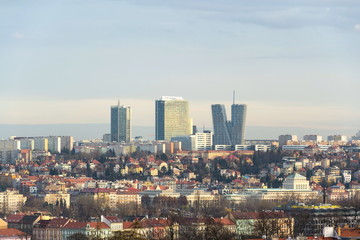 Panoramic view of the Pankrac district with Prague tallest buildings City Tower, City Empiria and V...