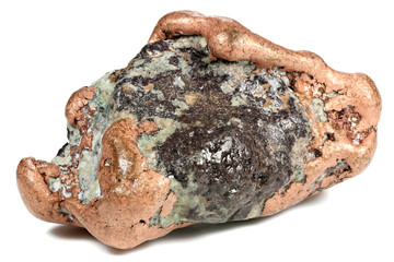 large native copper nugget (157 g) from Keweenaw, Michigan/ USA isolated on white background