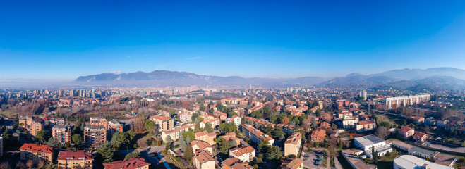 Christmas smoke above the town. Terni, Umbria, Italy. Flying over the town - obrazy, fototapety, plakaty