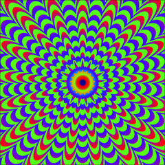 Abstract colorful optical illusion, fiery flower, creative vector striped background, movement simulation