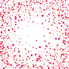 Lovely heart frame with confetti hearts. Love vector border on white background