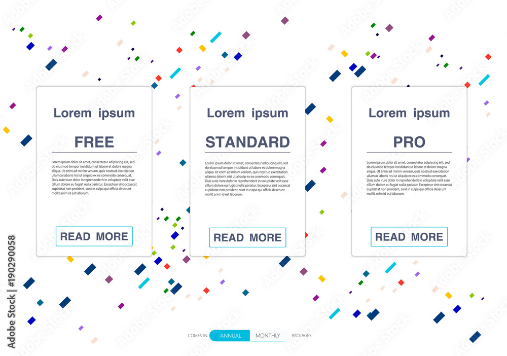 Poster three banners. pricelist, hosting plans and web design boxes of banners. banners for tariffs and pri