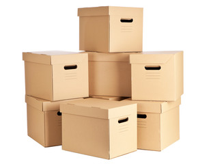 Cardboard boxes on white background