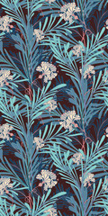 Blue Oriental Botanical Seamless Vector Pattern