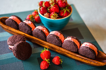 Mini Ice Cream Sandwiches, Strawberries, Space for text